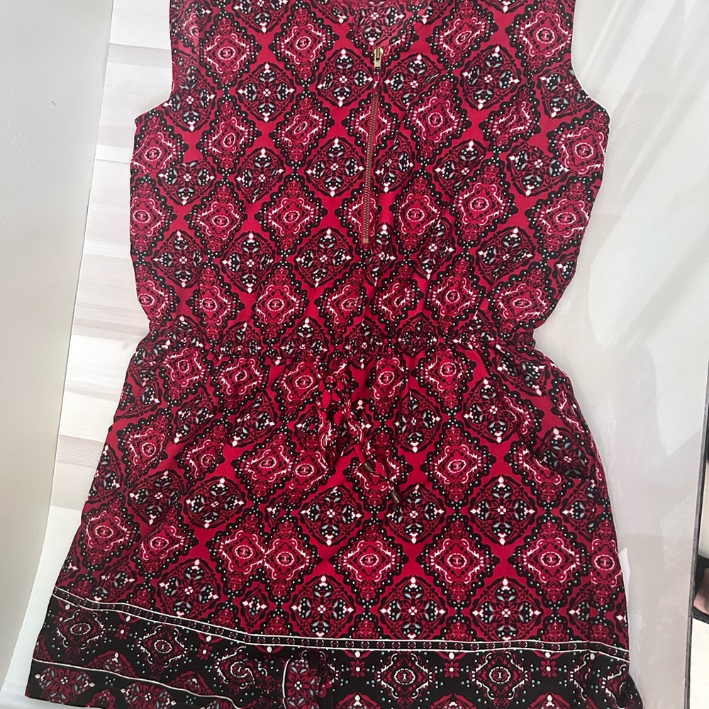 Atmosphere Red and Black Patterned Romper